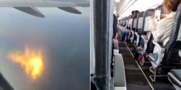 Un avión incendiado en pleno vuelo