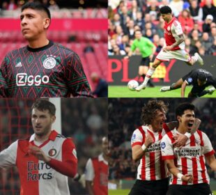 Edson Álvarez, Jorge Sánchez, Santiago Giménez y Erick Gutiérrez en la fecha 28 de la Eredivisie
