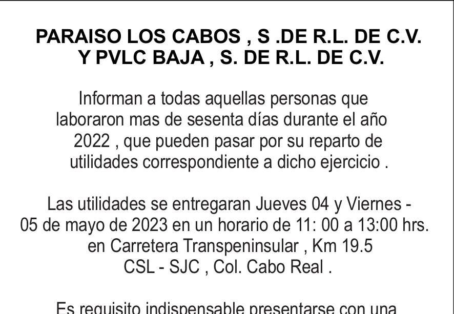 Aviso de reparto de utilidades