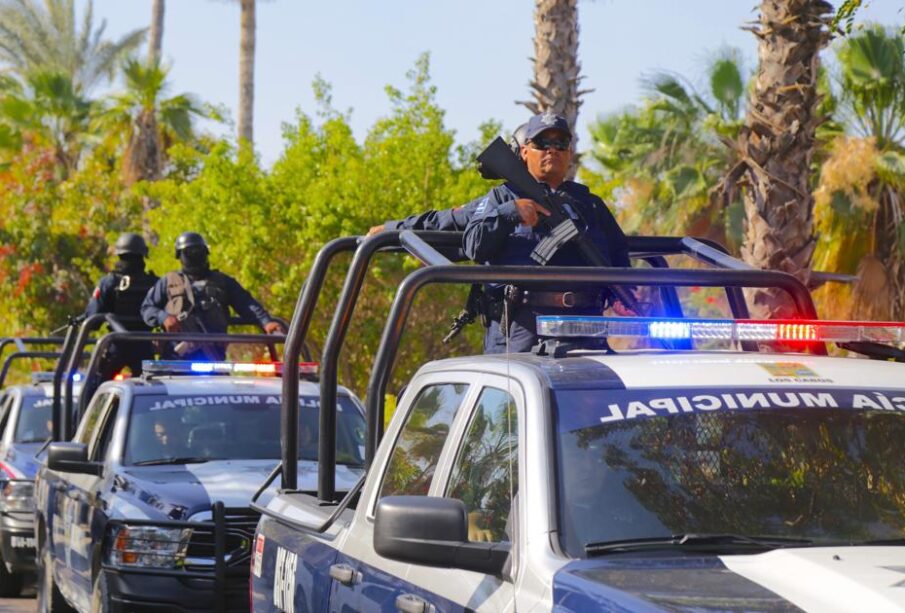 Un policía en la parte trasera de una patrulla