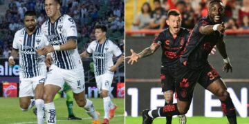 Jugadores de Rayados y Atlas festejando goles de su equipo