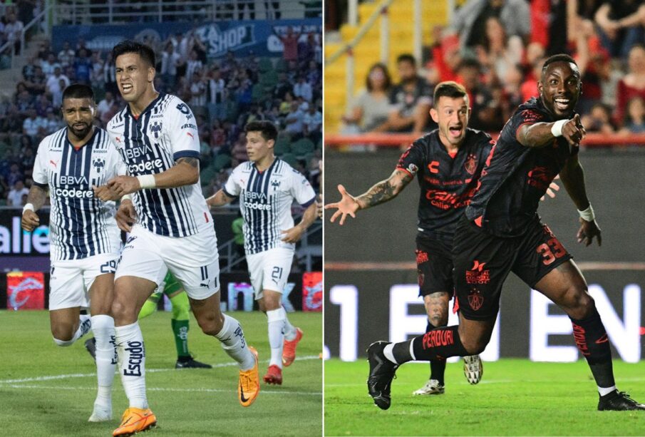 Jugadores de Rayados y Atlas festejando goles de su equipo