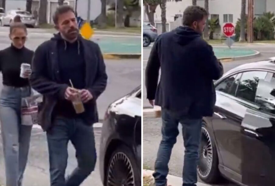 Ben Affleck azotándole la puerta a Jennifer Lopez.