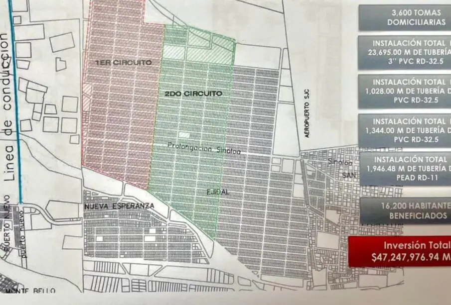 Planos para la construcción de la red de agua potable en El Ejidal.