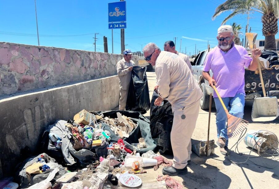 Servicios Públicos de Los Cabos recolectando basura en arroyos.