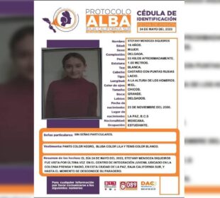 alerta amber por menor desaparecida en la paz