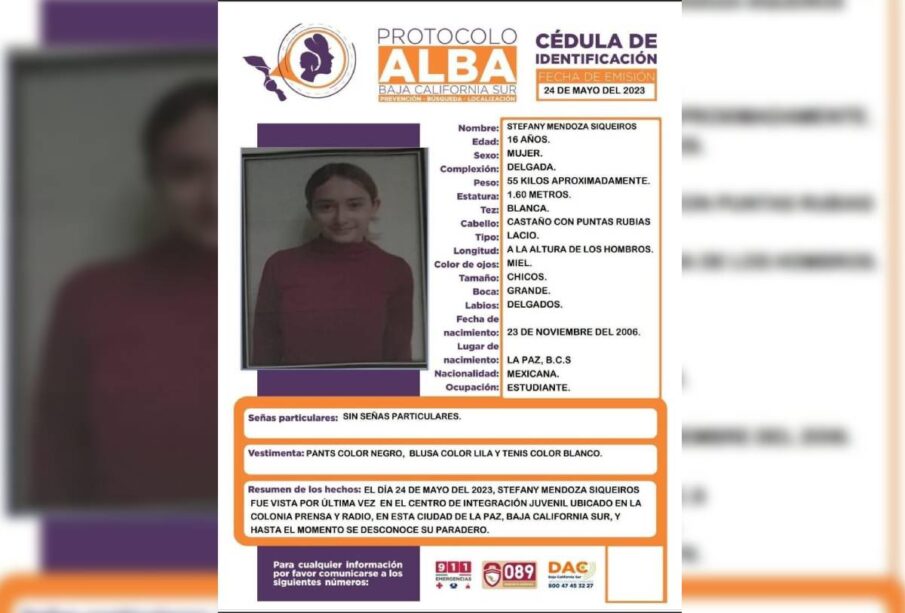 alerta amber por menor desaparecida en la paz