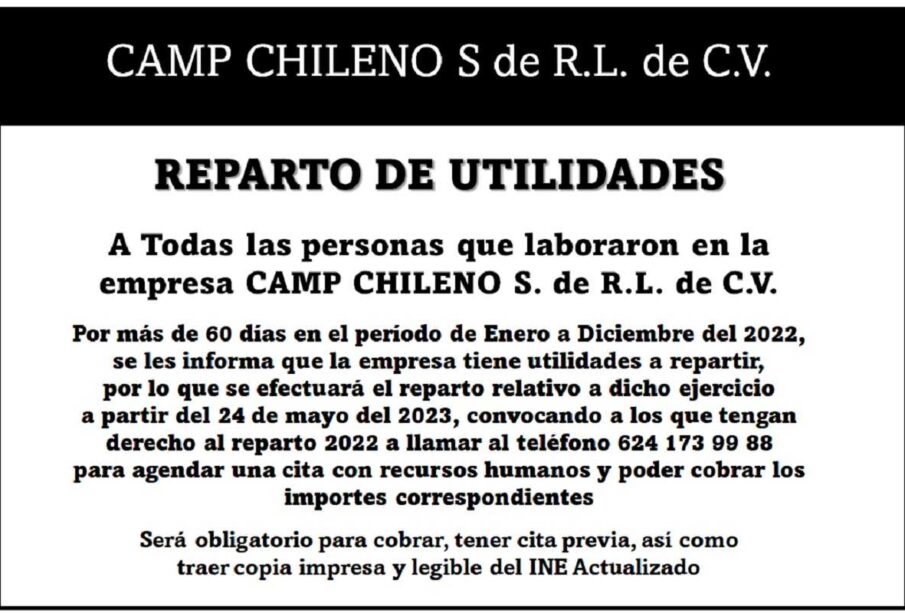 Reparto de Utilidades Camp Chileno