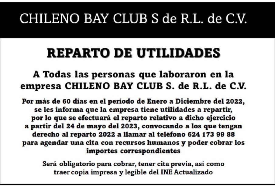 Reparto de Utilidades Chileno Bay Club