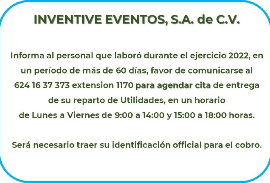 Convocatoria Reparto de Utilidades Inventive Eventos