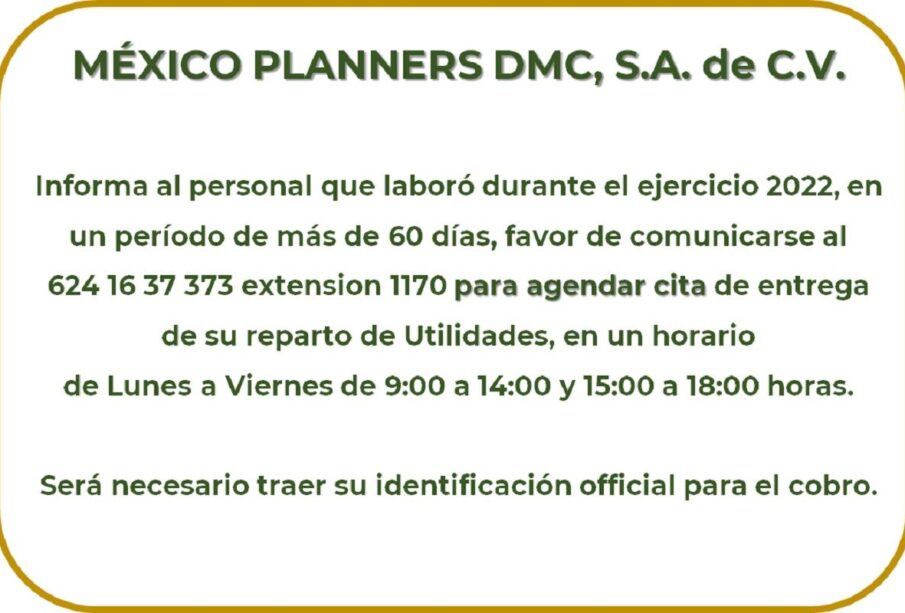 Convocatoria Reparto de Utilidades Mexico Planners DMC