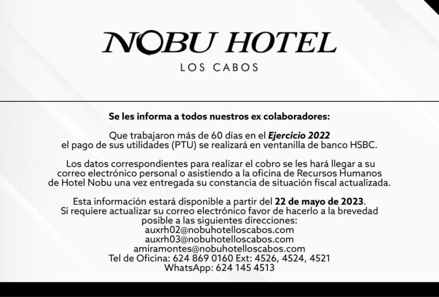 Reparto de Utilidades Hotel Nobu