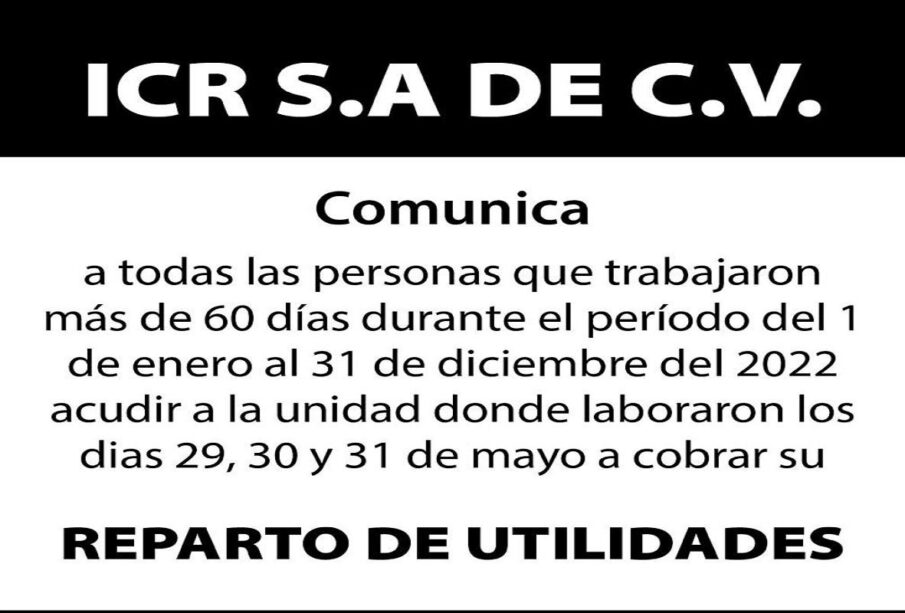 Convocatoria Reparto de Utilidades ICR