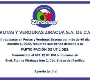 Convocatoria Reparto de Utilidades Ziracua