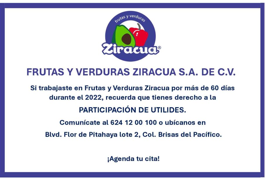 Convocatoria Reparto de Utilidades Ziracua