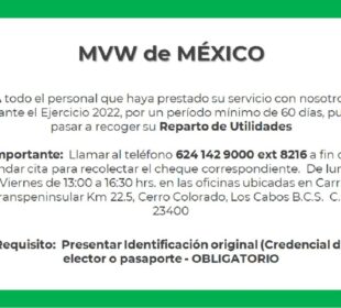 Convocatoria Reparto de Utilidades MVW de México