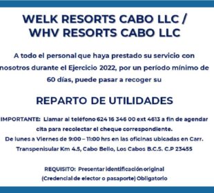 Convocatoria Reparto de Utilidades Welk Resorts LLC / WHV Resorts Cabo