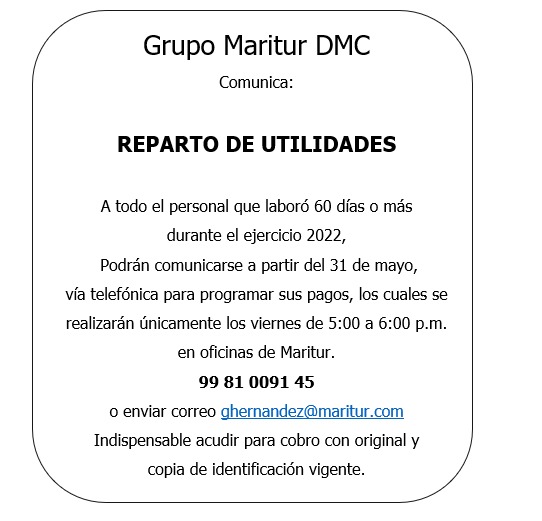 Convocatoria Reparto de Utilidades Grupo Maritur DMC