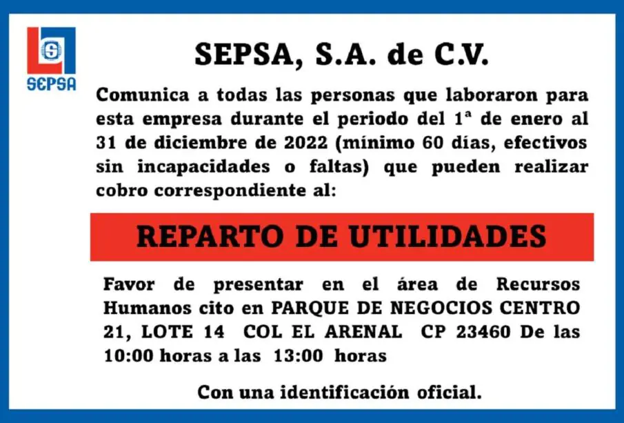 Comvocatoria Reparto de Utilidades SEPSA