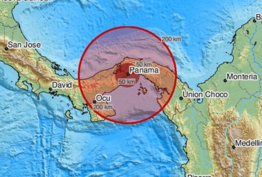 Mapa de sismo en Panamá y Colombia