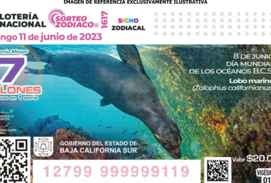 Billete de Lotería Nacional Conmemorativo al Día Mundial de los Océanos del Sorteo Zodiaco No. 1617.