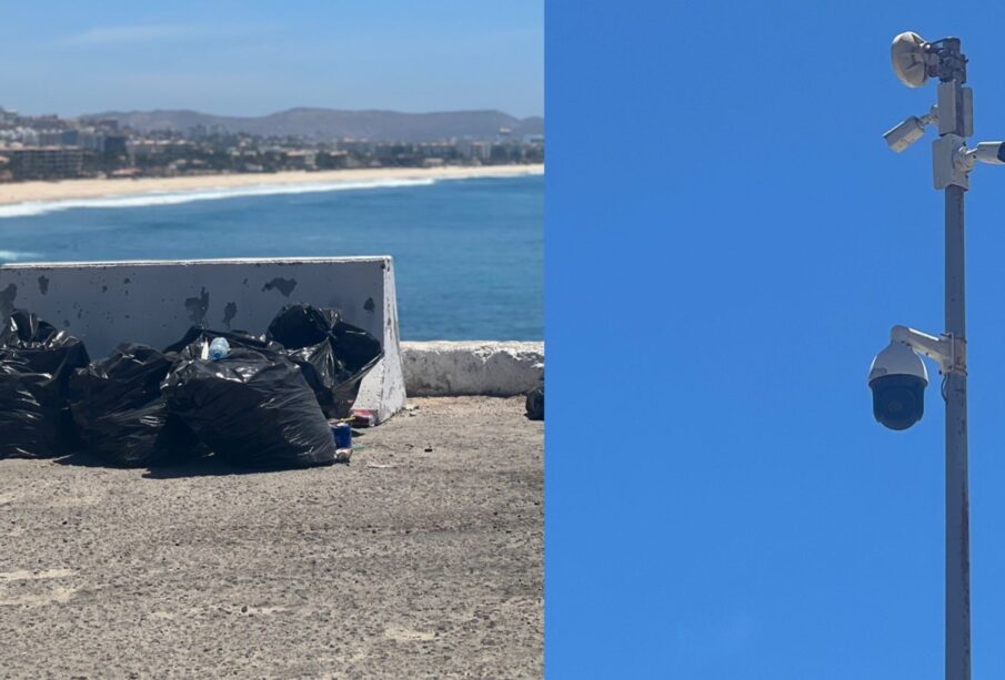 Bolsas de basura en el mirador de Costa Azul en San José del Cabo.