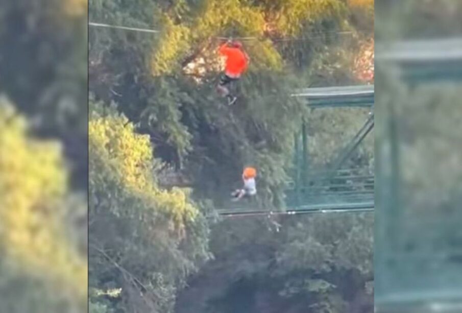 Captura de pantalla sobre el accidente en tirolesa, donde un niño de 6 años cae