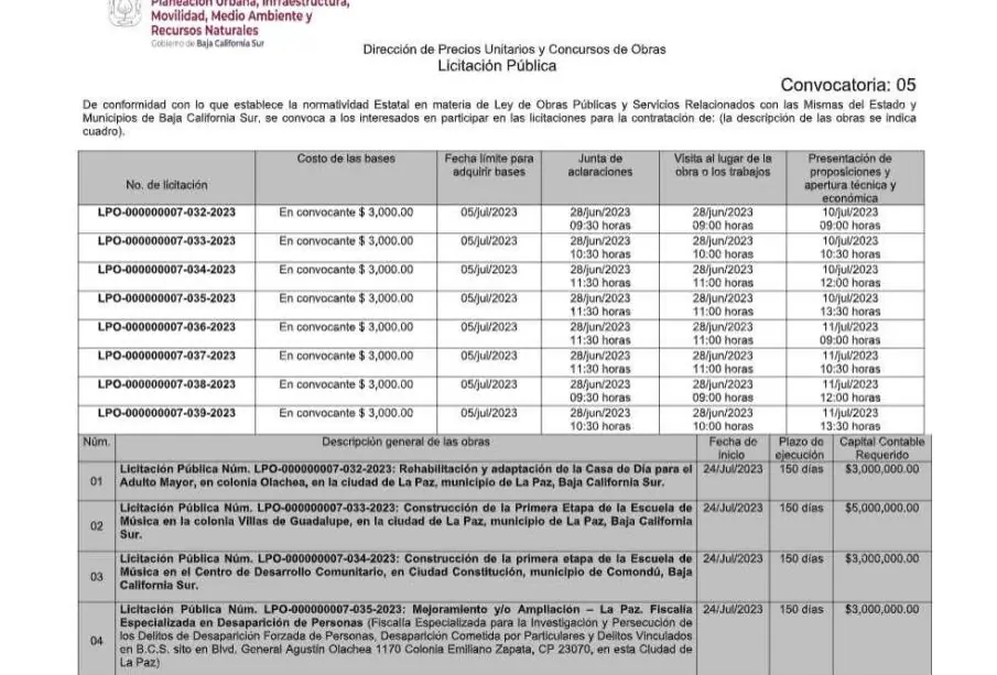 Convocatoria Obras Públicas