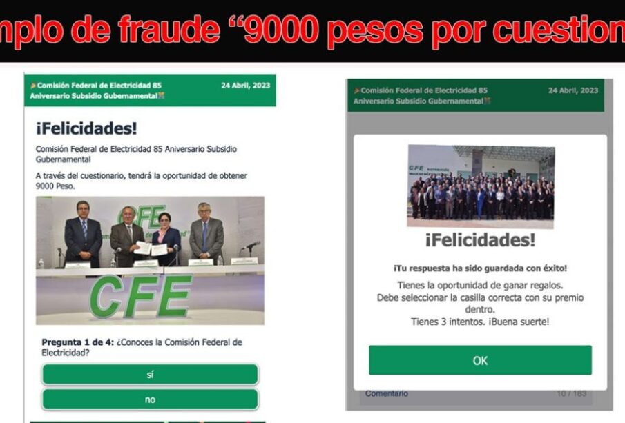 Alerta de fraude emitida por CFE