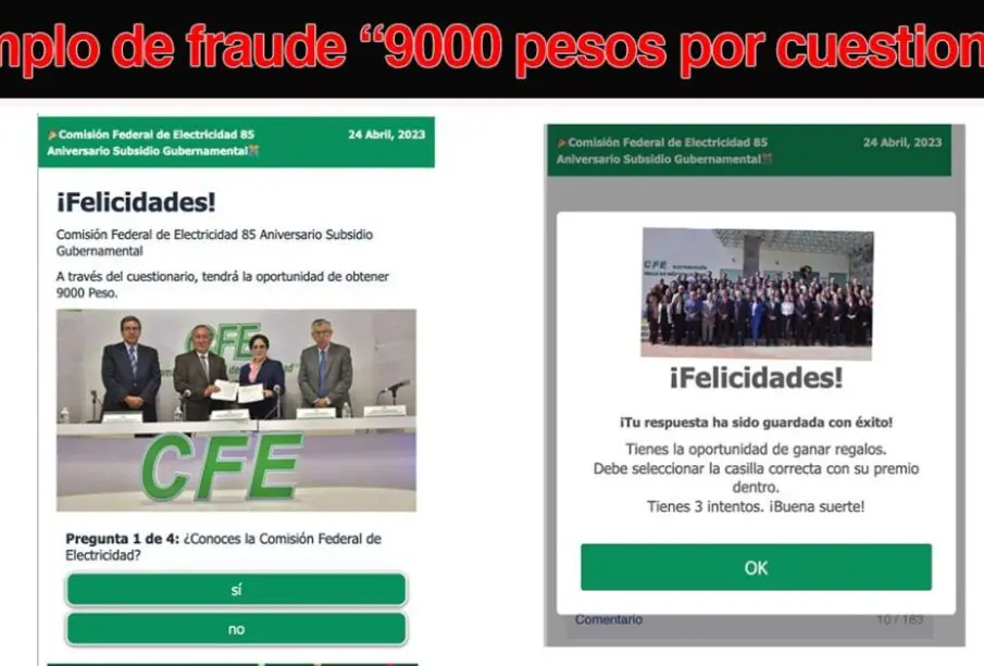 Alerta de fraude emitida por CFE
