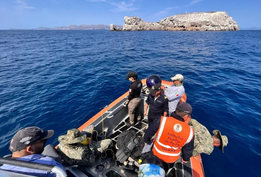 La red fue localizada atorada sobre un arrecife de piedras que rodea el fondo del mar