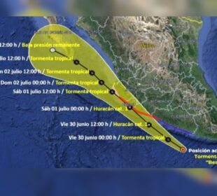 Mapa de trayectoria de la tormenta tropical "Beatriz" 2023