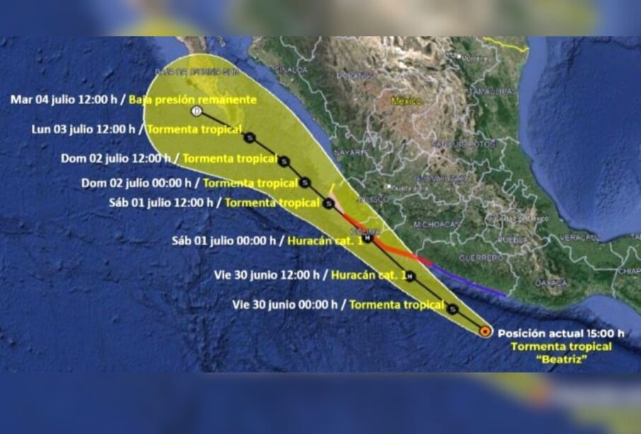 Mapa de trayectoria de la tormenta tropical "Beatriz" 2023