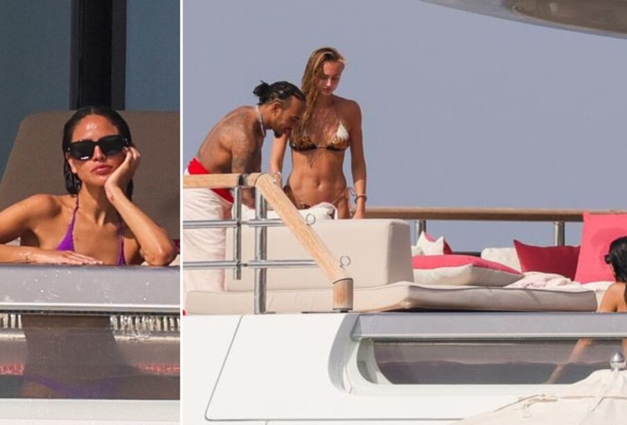 Eiza Gonzáles y Lewis Hamilton a bordo de un yate en Ibiza.