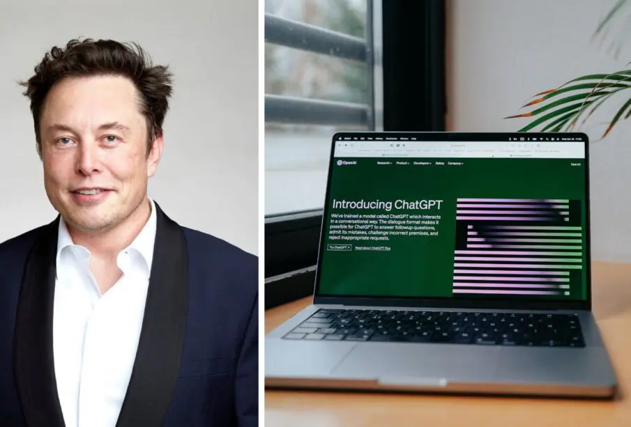 Elon Musk y computadora con Chat GTP