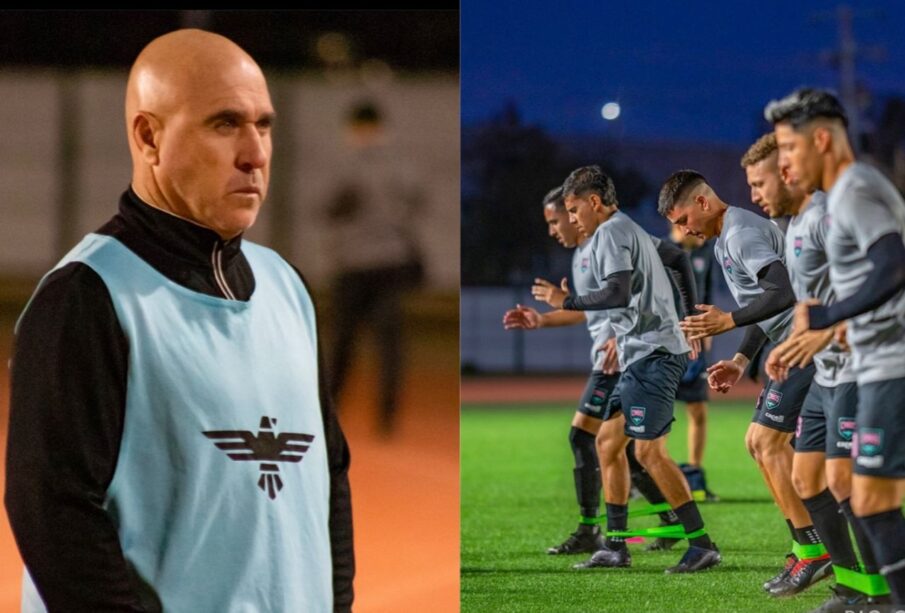 Equipo de Los Cabos United y su entrenador.