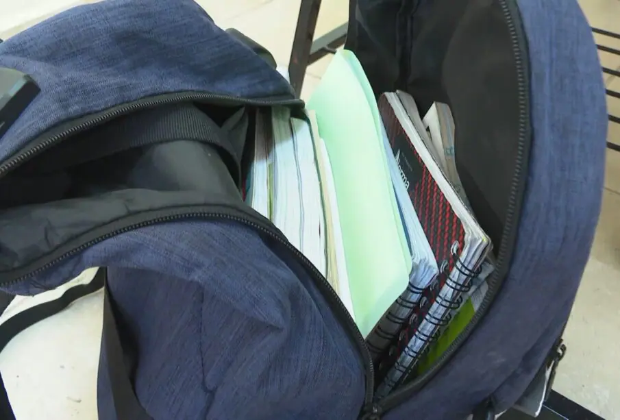 Mochila con útiles escolares.