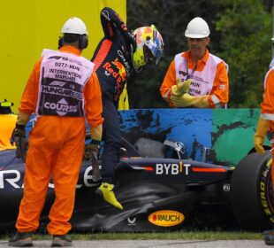 "Checo" Pérez choca y queda fuera de la P1 del GP de Hungría