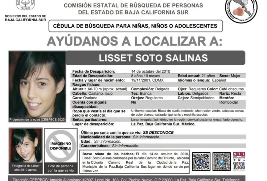 Anuncio de búsqueda de Lisset Soto