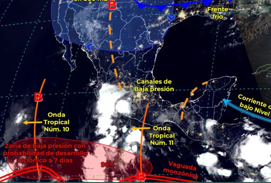 Onda tropical 11 provocará lluvias intensas en 4 estados
