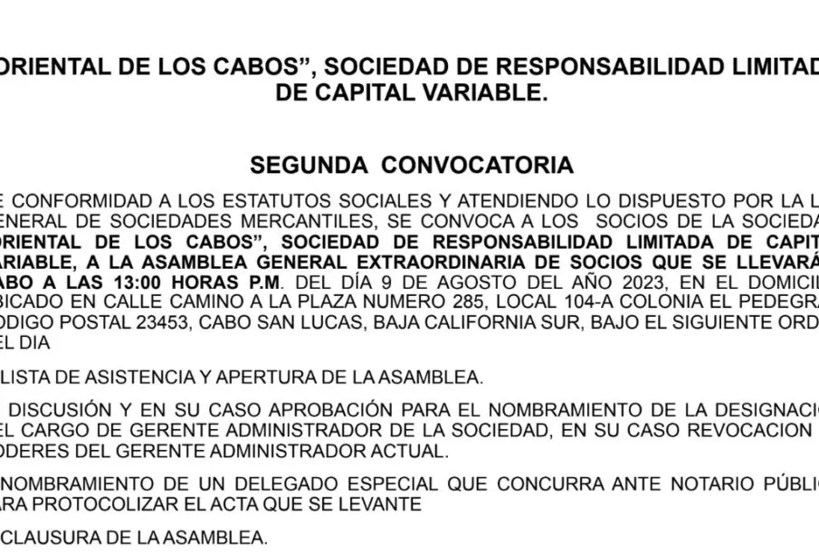 Convocatoria Oriental de Los Cabos