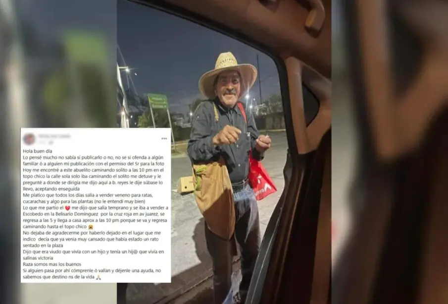 Abuelito de 80 años camina diario para vender en Nuevo León