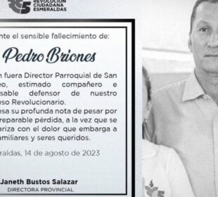 Pedro Briones era dirigente del partido Revolución Ciudadana, que informó del homicidio