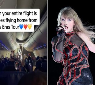 Swifties cantando en avión