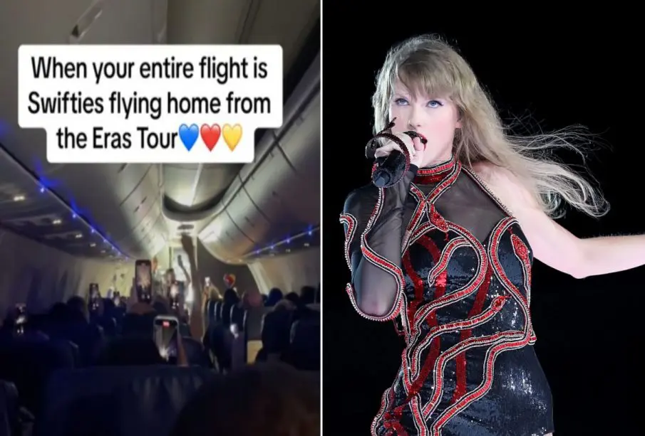 Swifties cantando en avión