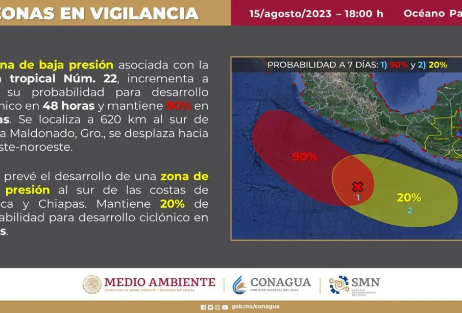 Dos zonas de baja presión están presentes en el océano Pacífico mexicano