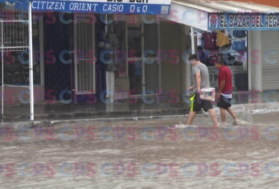 Ciudadanos entre la lluvia haciendo compras