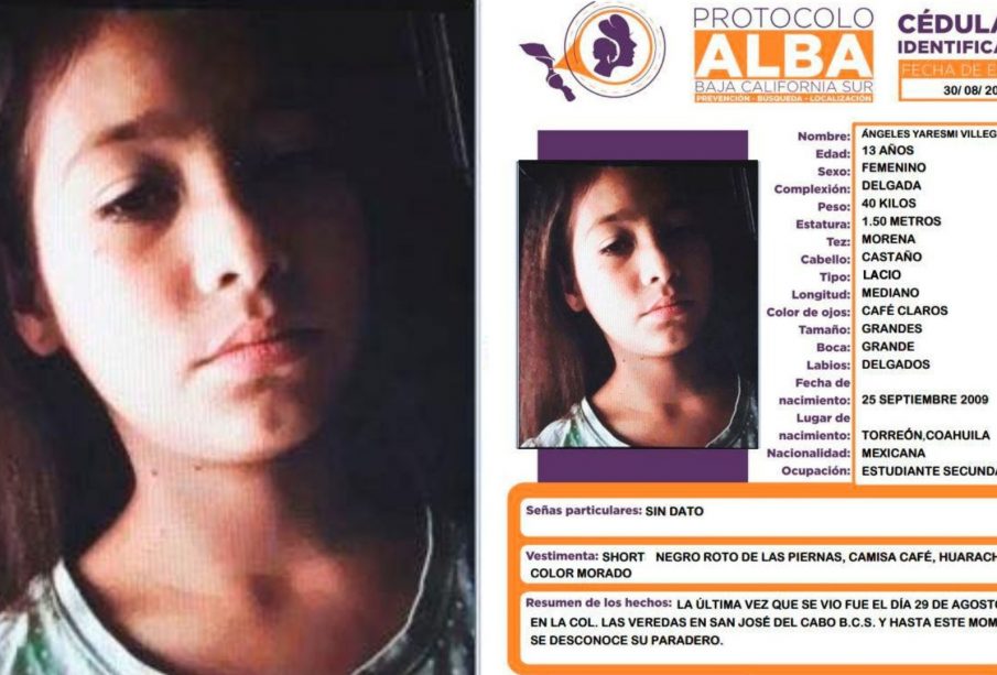 Ficha de búsqueda de Ángeles Yeresmi Villegas Silos, de 13 años.
