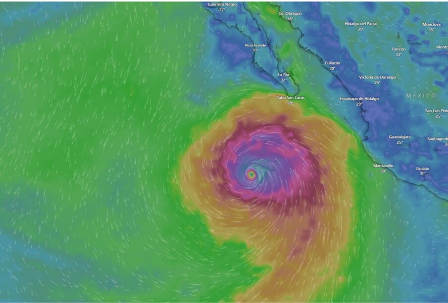 Mapa de la trayectoria del huracán Hilary.