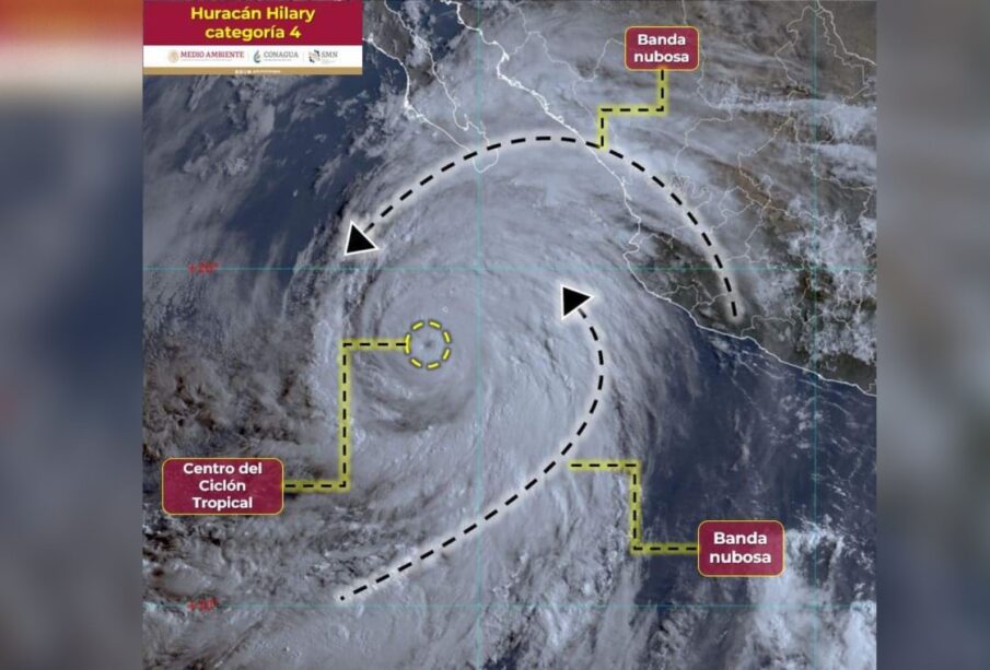 Mapa del huracán categoría 4 Hilary